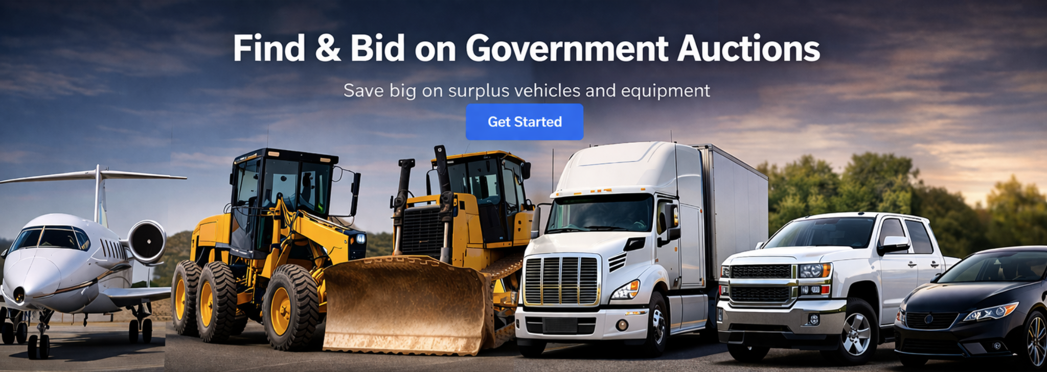 Government surplus vehicles and equipment lined up for auction